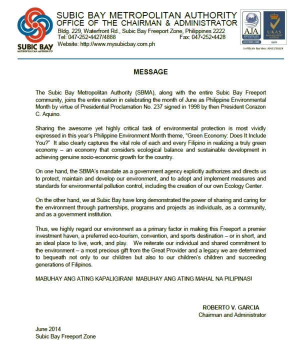 CRVG Philippine Environment Month Message